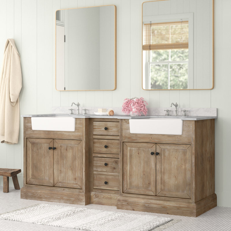 Claire 72'' Double Bathroom Vanity with Top, Italian Carrara Marble