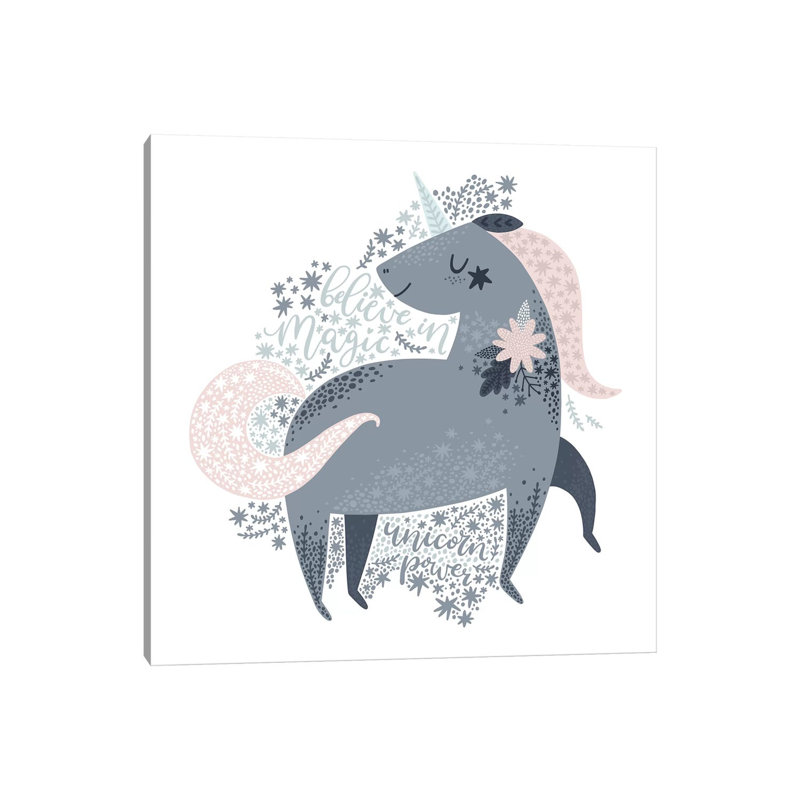 Super Unicorn Designs - Grey Unicorn - Wrapped Canvas Print, 30.48 cm H x 30.48 cm W