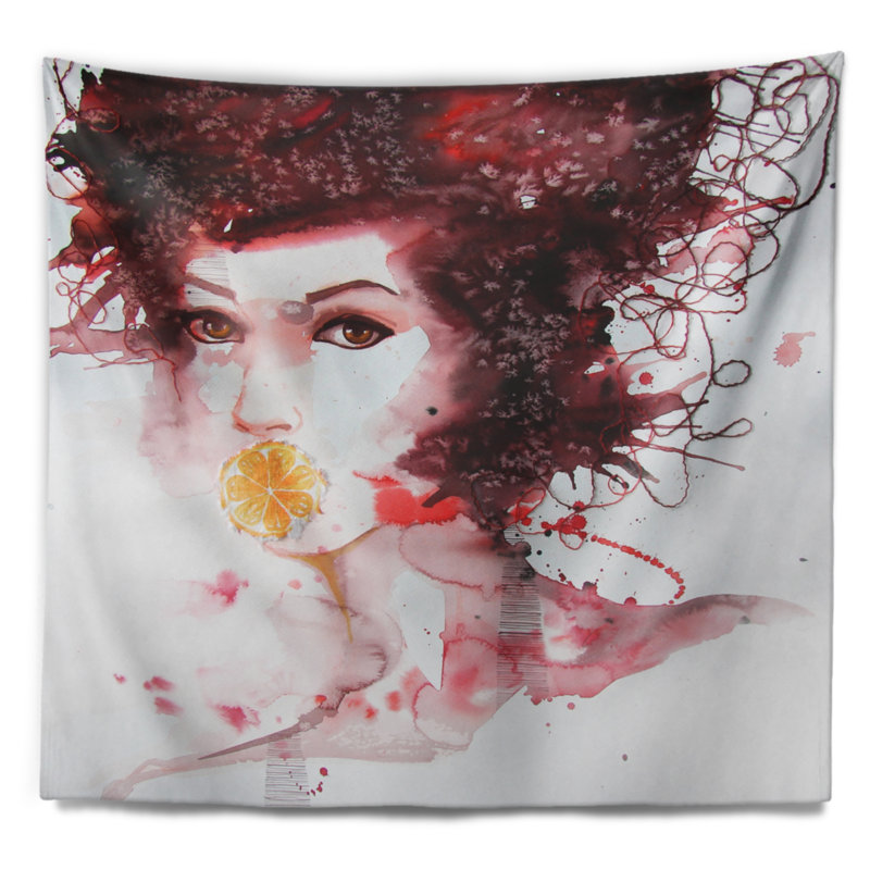 Tapisserie illustrée de fille aux cheveux rouges Abstract, H 32 po x l 39 po