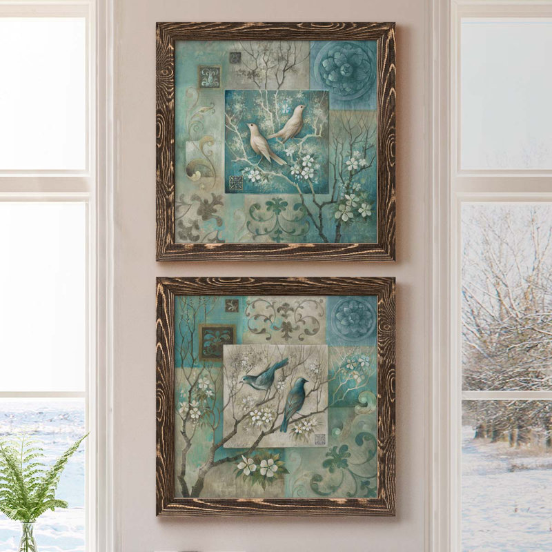 " Arboretum Spring Song II " 2 - Pieces Painting Print, Walnut Framed, 17" H x 17" W x 1" D