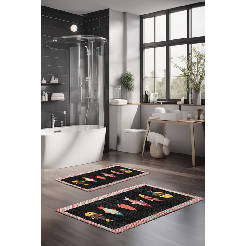 Eakly Luxury Bathmat Set (2 Pieces), 100% Polyester, 16.0 x 23.6 inches & 23.6 x 39.4 inches | Non-Slip Antibacterial Design, 0.3 in Pile Height | Machine Washable, Durable & Easy to Clean | Ideal for Bathroom Décor