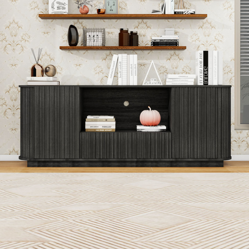 Meuble télé 64 po avec armoire de rangement et tiroir, Noir