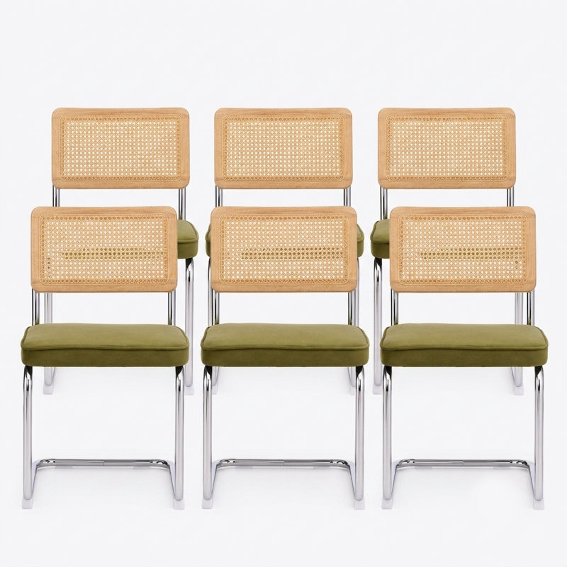 Chaise d'appoint en porte-à-faux avec dossier en rotin de canne et structure en acier, Green