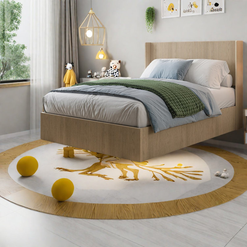 Grand lit spacieux avec rangement, structure en MDF chêne, design moderne pour la maison