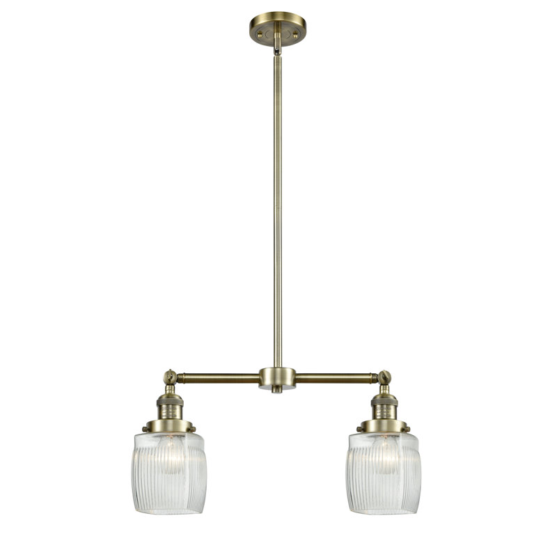 Luminaire suspendu linéaire à 2 lumières pour îlot de cuisine Mireya, Laiton antique, Ampoule non incluse