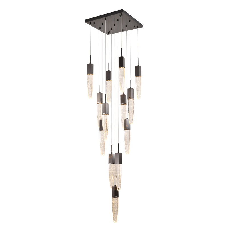 13 Light Chrome Chandelier with Hanging Crystal Accents, Black