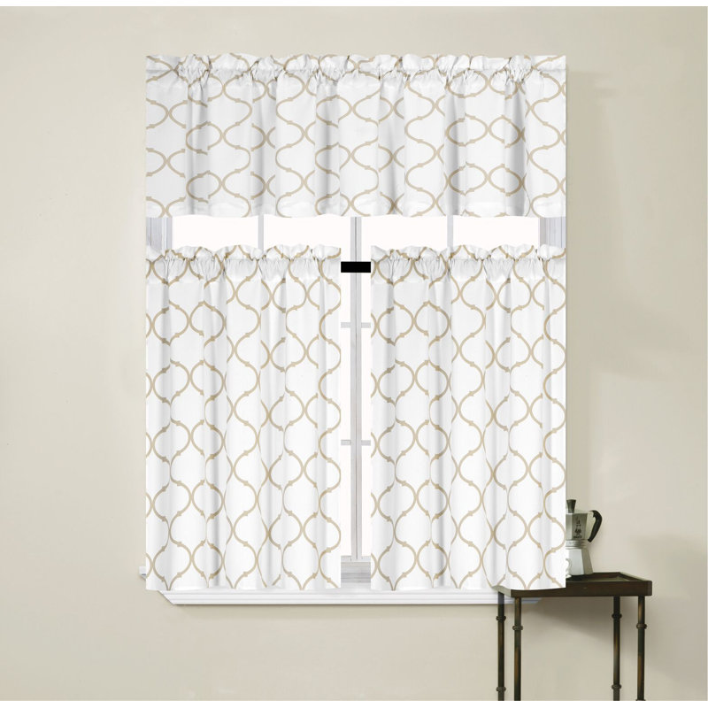 Kate Aurora Living Shabby Trellis Kitchen Curtain Tier & Valance Set - 36" L, Beige