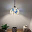 Luminaire suspendu Tiffany en verre teinté blanc avec fleurs bleues et ampoule DEL incluse-1139687864