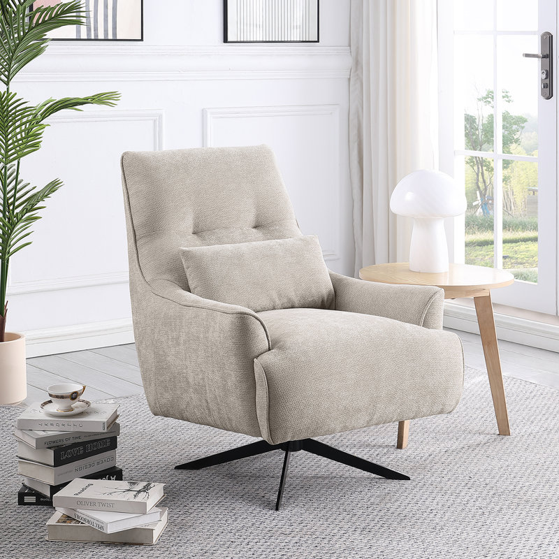 Upholstered Swivel Accent Chair with Pillow for Living Room and Bedroom, Beige