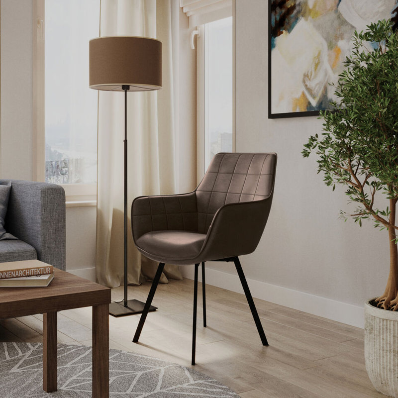 Metal Dining Chairs in Hide Leather, Ebony