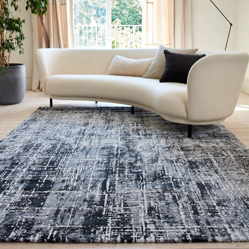 Abrienne Soft Shiny Modern Black/Grey Rug, Rectangle 200 x 290cm