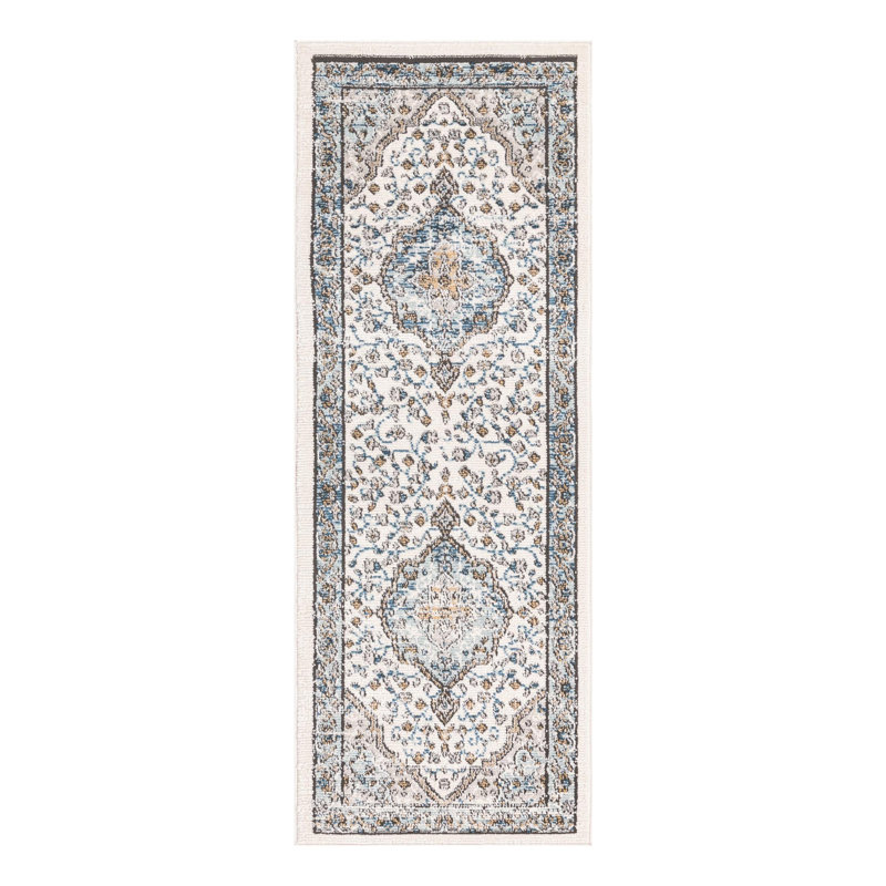 Tapis oriental bleu Longe, Tapis de couloir 2 pi x 6 pi