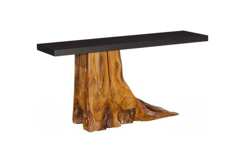 Teak Wood Console Table, Iron Sheet Top