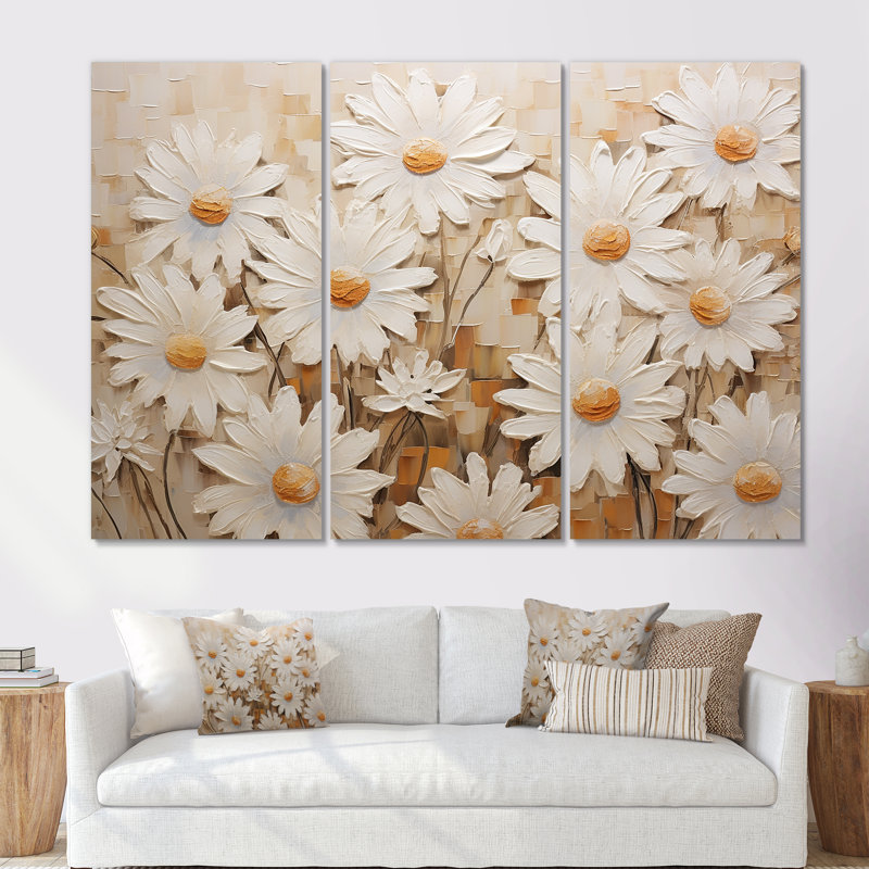 «White Daisy Fields Elegance V - Daisies», ensemble d'art sur toile, H 28 po x l 36 po x P 1 po, Toile tendue