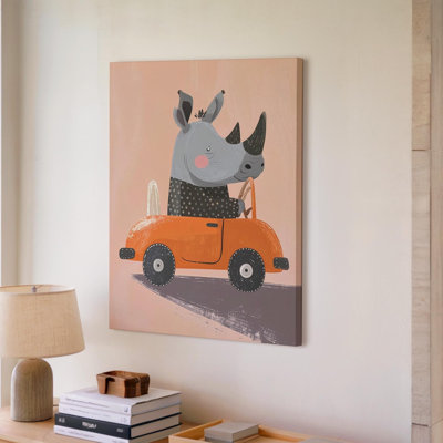 Canvas Happy Rhino In Convertible Canvaswhimsical Kids Wall Art Ready To Hang Gallery Wrapped Home Decor Modern Design Premium Quality