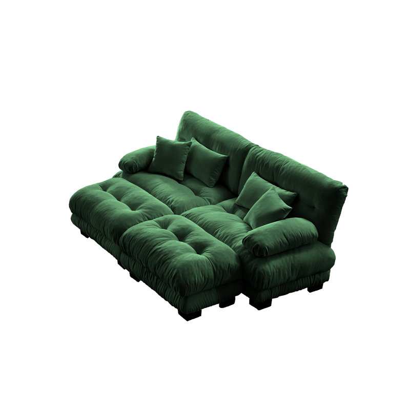 Canapé-lit Cloud Couch pour salon, canapé 2 places en chenille avec 2 coussins lombaires et 2 coussins décoratifs, canapé rembourré à accoudoirs larges avec 2 repose-pieds, chenille