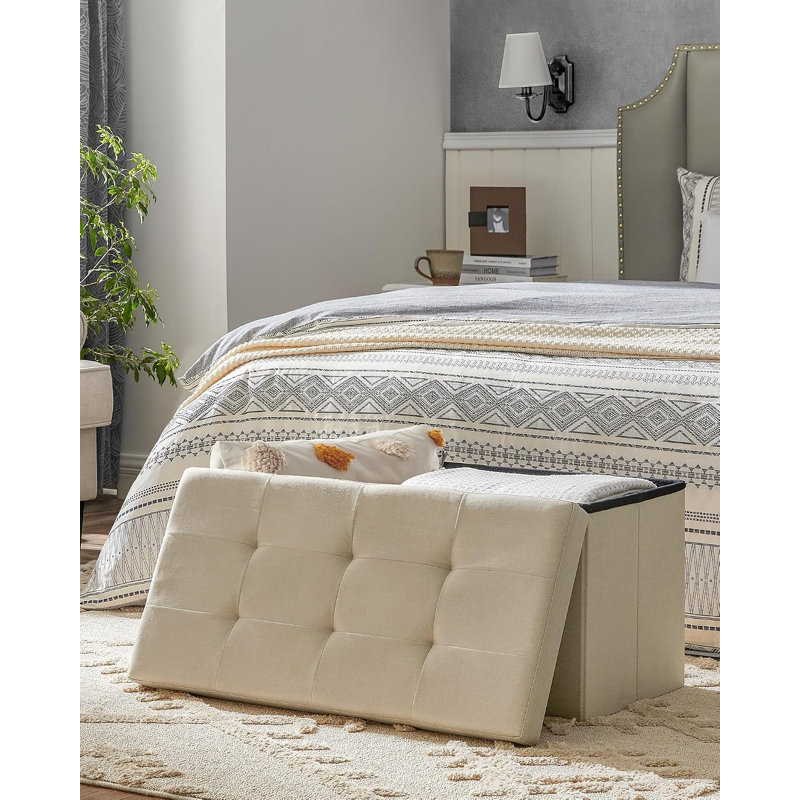 Russchelle 76cm Wide Rectangle Solid Colour Footstool Ottoman with Storage, Cream White