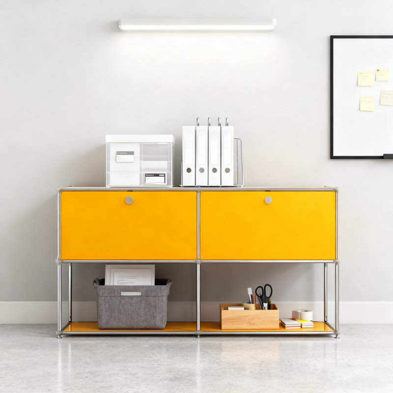 Armoire de rangement modulaire en métal avec tablettes réglables, Jaune