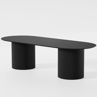 86" Wood Oval Pedestal Base Dining Table Kitchen Table for 10