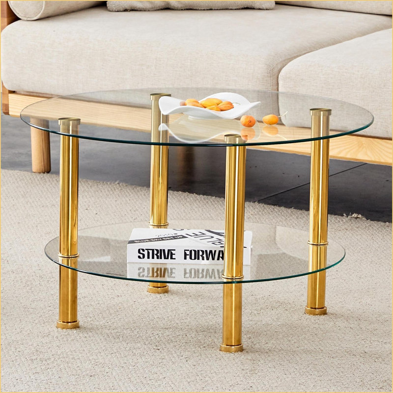 Table basse contemporaine en verre trempé minimaliste avec pieds dorés, facile à nettoyer et amp; Peu encombrant