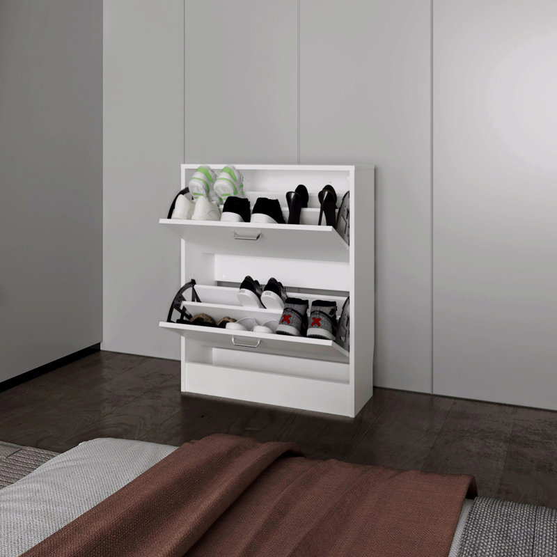 Range-chaussures avec 2 portes basculantes, Blanc