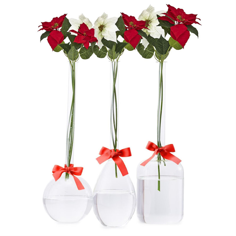 Vase Trio Set of 3 With Teardrop Round and Jug Shapes 18" H With Sage Green Ribbon Sleek And Chic