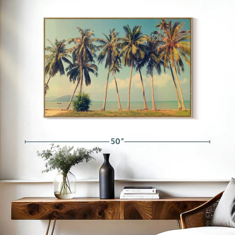 Palmiers rétro, Cadre flottant en bois naturel, 40 po x 27 po