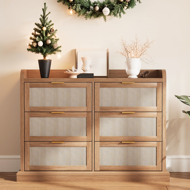 6 Drawer Dresser for Bedroom, 47.2" Wide Chest of Drawers with Metal Handles, Storage Organizer & TV Stand for Hallway, Living Room