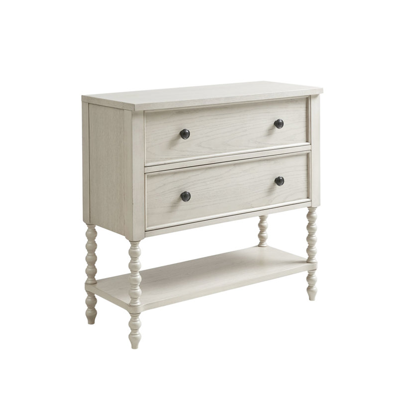 Commode décorative 2 tiroirs avec pieds en bois massif et revêtement blanc antique élégant 2 couleurs pour la maison