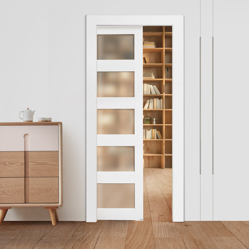 Sliding Pocket Door 5-Lite Frosted Glass Single Sliding Door, 91.4cm x 203.2cm