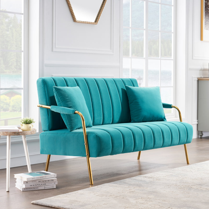 Queana Metal 60'' Reception Sofa, Turquoise