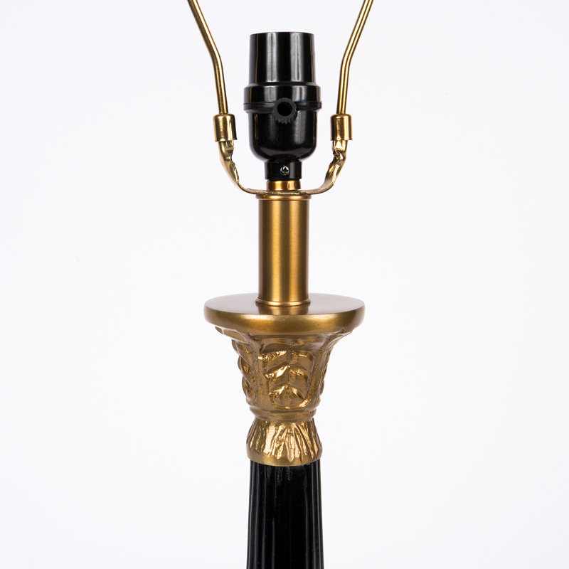 Glossy Black And Brass Metal Tall Candlestick Table Lamp