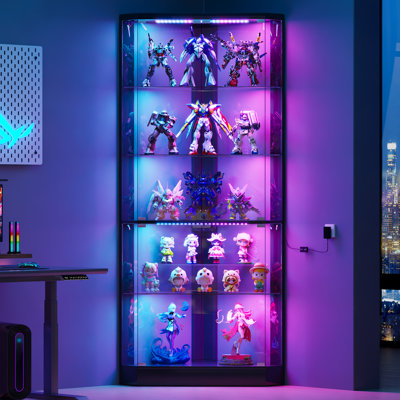 69'' H Glass Corner Display Cabinet With Rgb Lights And Motion Sensor, 5-Tier Display Cabinet With Lock