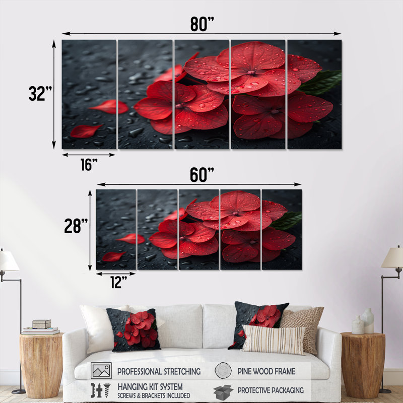 Salazar - Hortensia, ensemble d'art sur toile, H 32 po x l 80 po