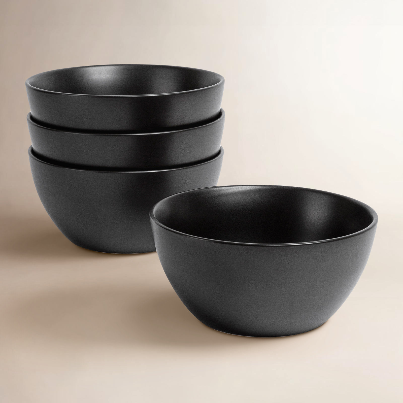 over&back Coupe Semi Hand-Finished Stoneware Cereal Bowls, Black