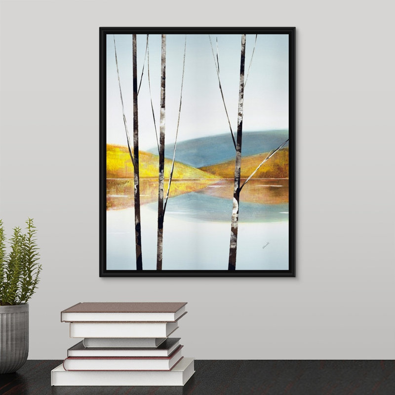 « calme eaux vi », peinture sur toile, H 15,7 po x l 12,7 po x P 1,75 po, Cadre flottant noir