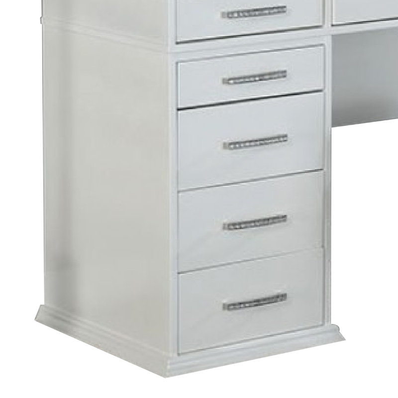Ensemble de coiffeuse à miroir 3 pièces à DEL Vaz, plateau en verre, tabouret rembourré, Gris / transparent / blanc lumineux
