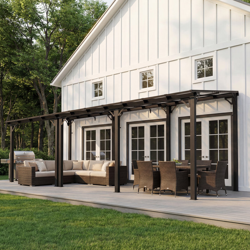 22 ft. W x 10 ft. D Hardtop Sloping Roof Pergola Gazebo, Outdoor Aluminum Frame Pergola for Patio or Backyard