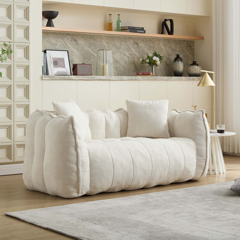  Bean Bag Sofa Large Bean Bag Chair Tufted Loveseat, White Polyester