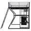 Lit mezzanine double en métal avec poste de travail intégré, lumières DEL, garde-robe ouverte et rangement, noir