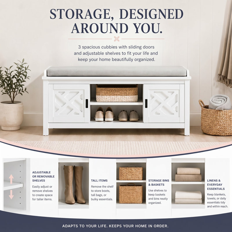 Coventry 45” Linen Upholstered Storage Bench, White
