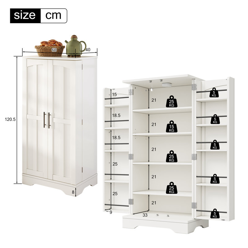 120cm Kitchen Pantry, White