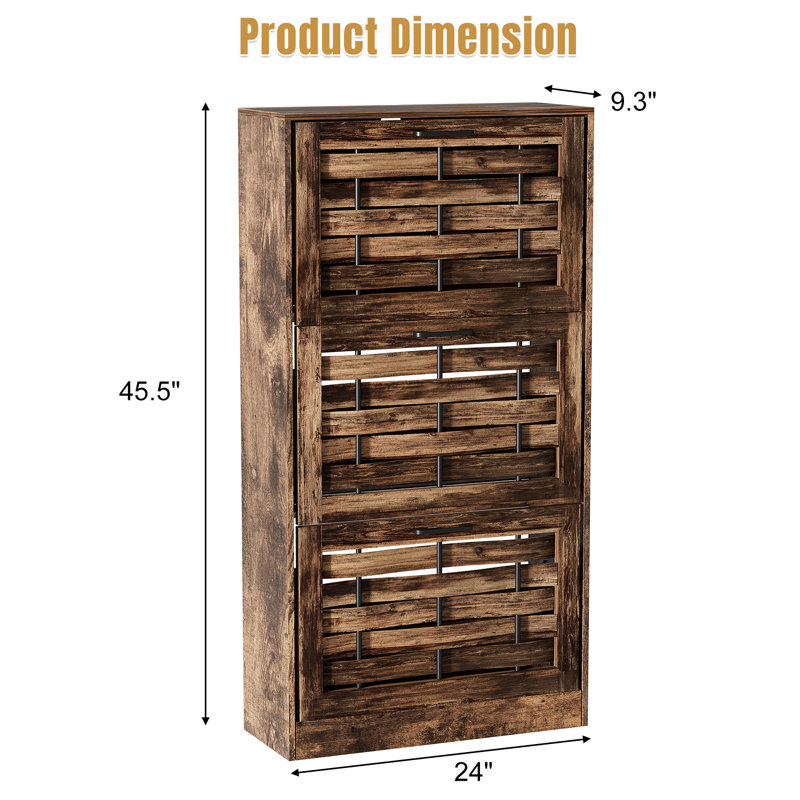 Shoe Storage Cabinet with 6 Flip Drawers & Adjustable Shelves, Slim Hidden Shoe Rack Organizer with Stylish Handwoven Panel for Entryway, Hallway, Living Room
