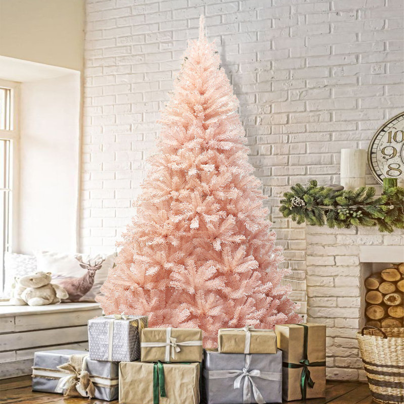 Arbre de Noël rose en pin et cachemire, H 7 pi