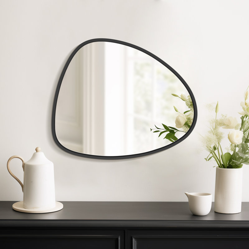 Modern Asymmetrical Aluminum Framed Mirror for Bedroom, Living Room, Black