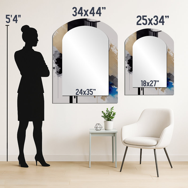 «Blue Minimalist Abstract I - Minimalisme», miroir mural décoratif asymétrique, 34 po x 25 po