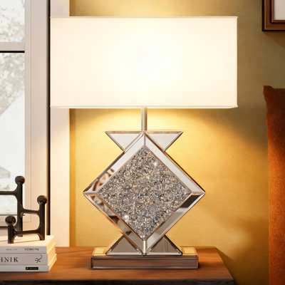 18.9" 3-Colors Mirrored Bedside Table Lamps Dimmable Crushed Diamond