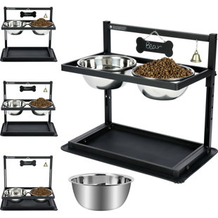 Raised Dog Bowl Stand,  Adjustable Dog Feeder with Two 1700ml Stainless Steel  Bowls and Silicone Pet Feeding Mat, Elevated Dog Bowls for Large Medium and Small Dogs