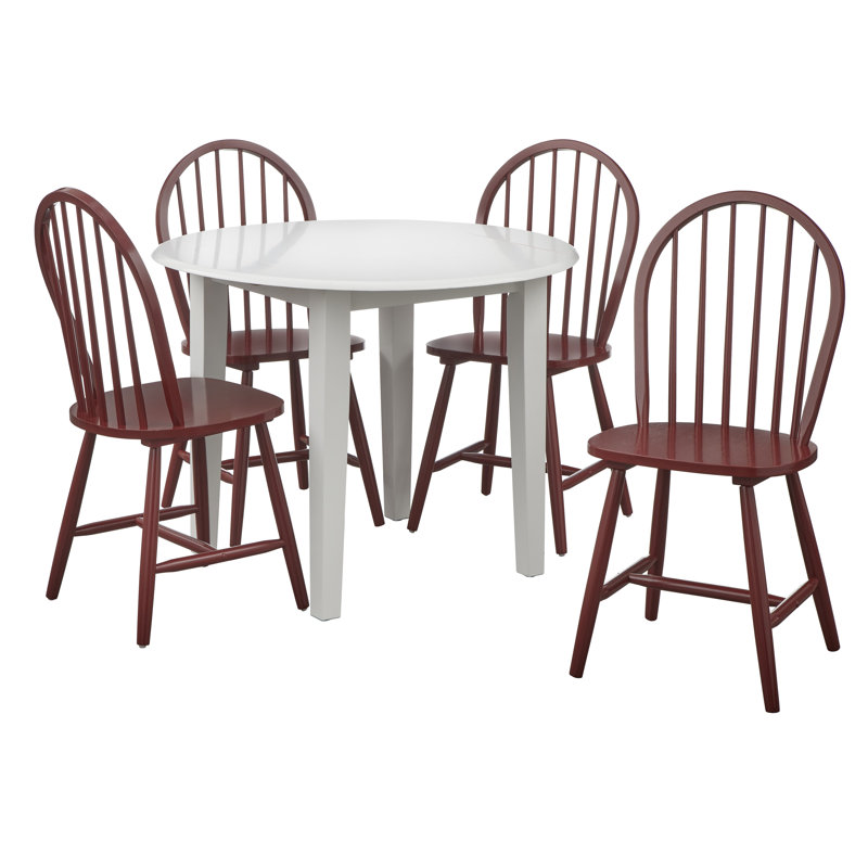 Ensemble de salle à manger Framlingham, Blanc, 5 pièces: table, 4 chaises, Rouge