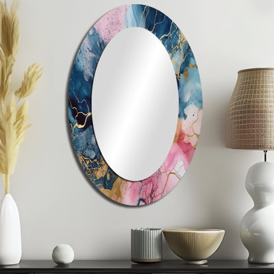 Exploration des profondeurs de la géode rose IV - Miroir décoratif ovale abstrait sur métal